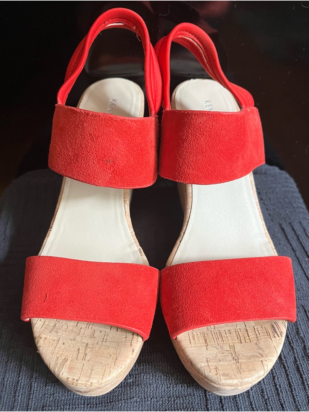 Kenneth Cole Red Suede Cork Wedge Sandals - Women